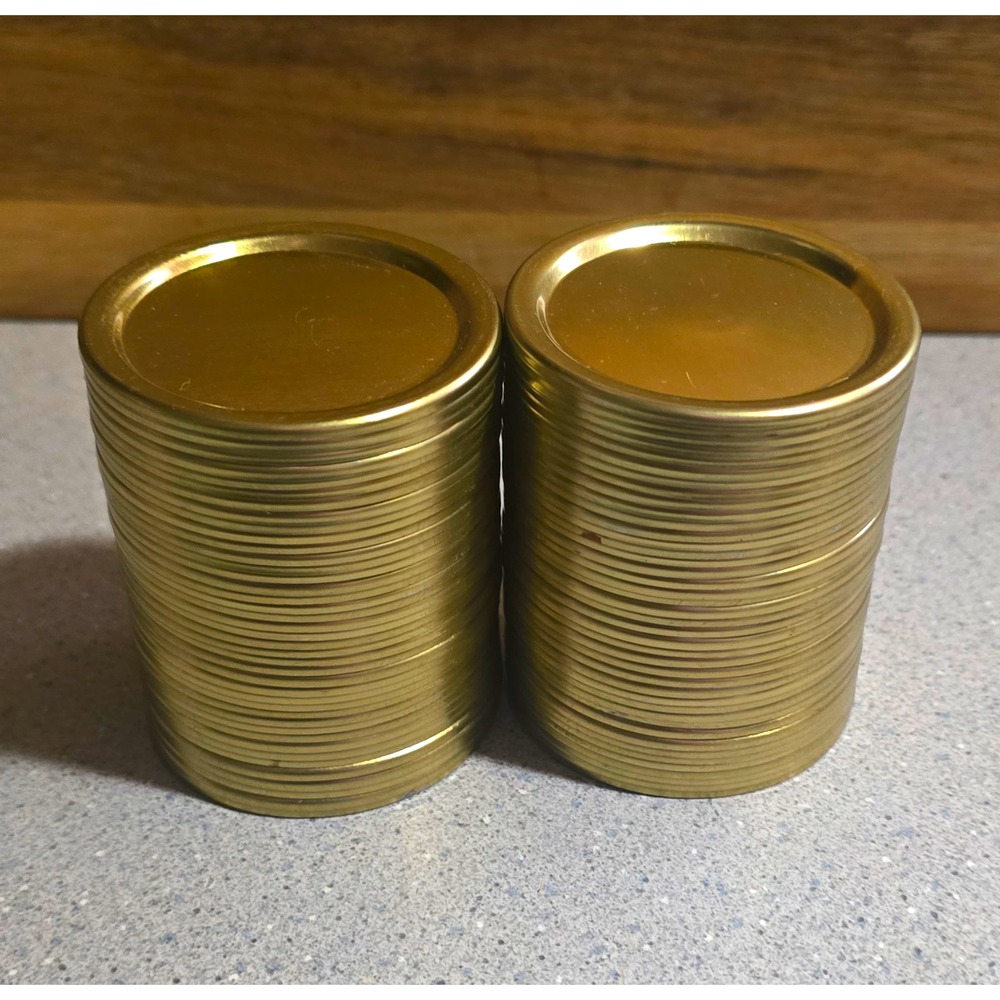 Gold Metal Vintage No. 63 Canning Jar Lids, 2 3/8" in Diameter, Flat Lids Qty 80